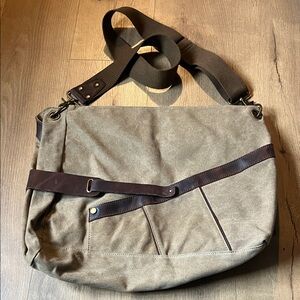 Brown Canvas and Leather Messenger Bag
